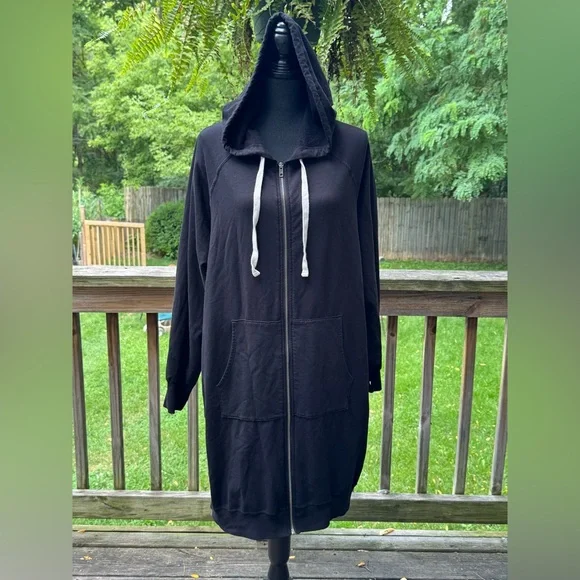 Electric & Rose cozy Sweatshirt Full Zip Hooded Dress Women 1X Black Pockets - Picture 1 of 6